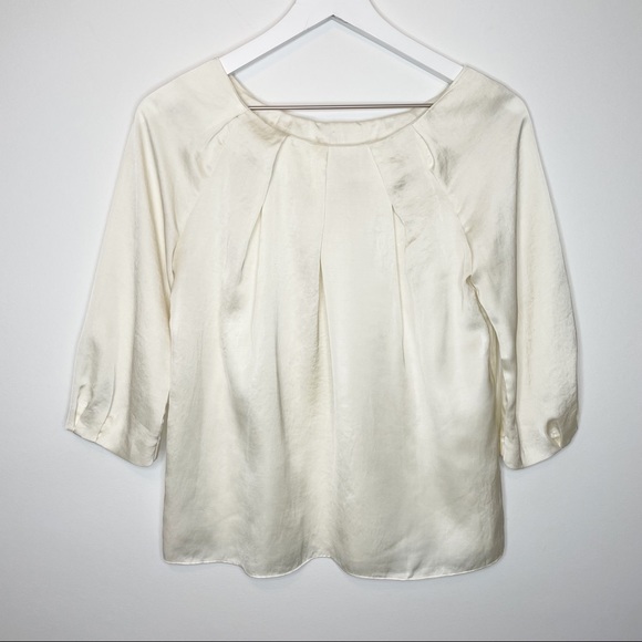 Talbots Tops - Talbots Satin Ivory Bubble Sleeve Blouse 8 Petite - 3/4 Sleeve